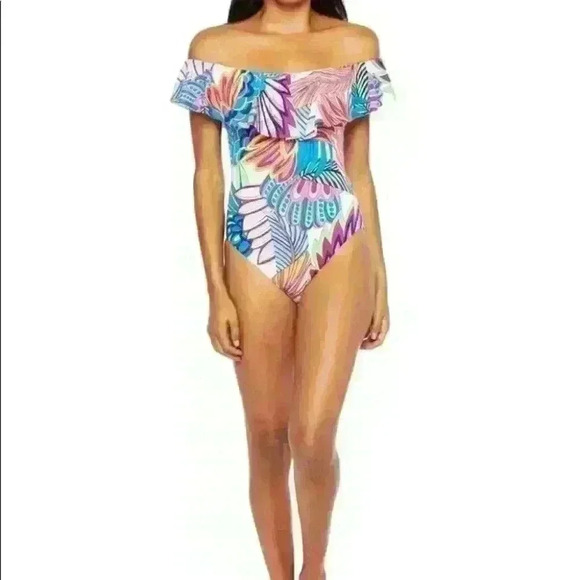 Trina Turk PARADISE PLUME OFF SHOULDER ONE PIECE swimsuit bathing suit 6 small - Picture 6 of 14